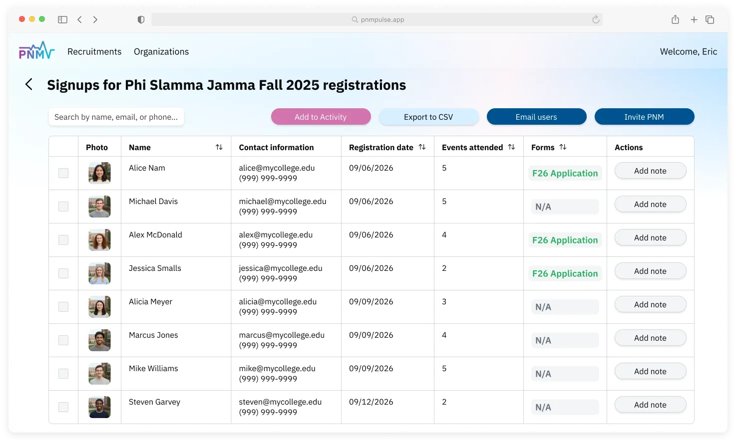 Central hub for student organization recruitment oversight