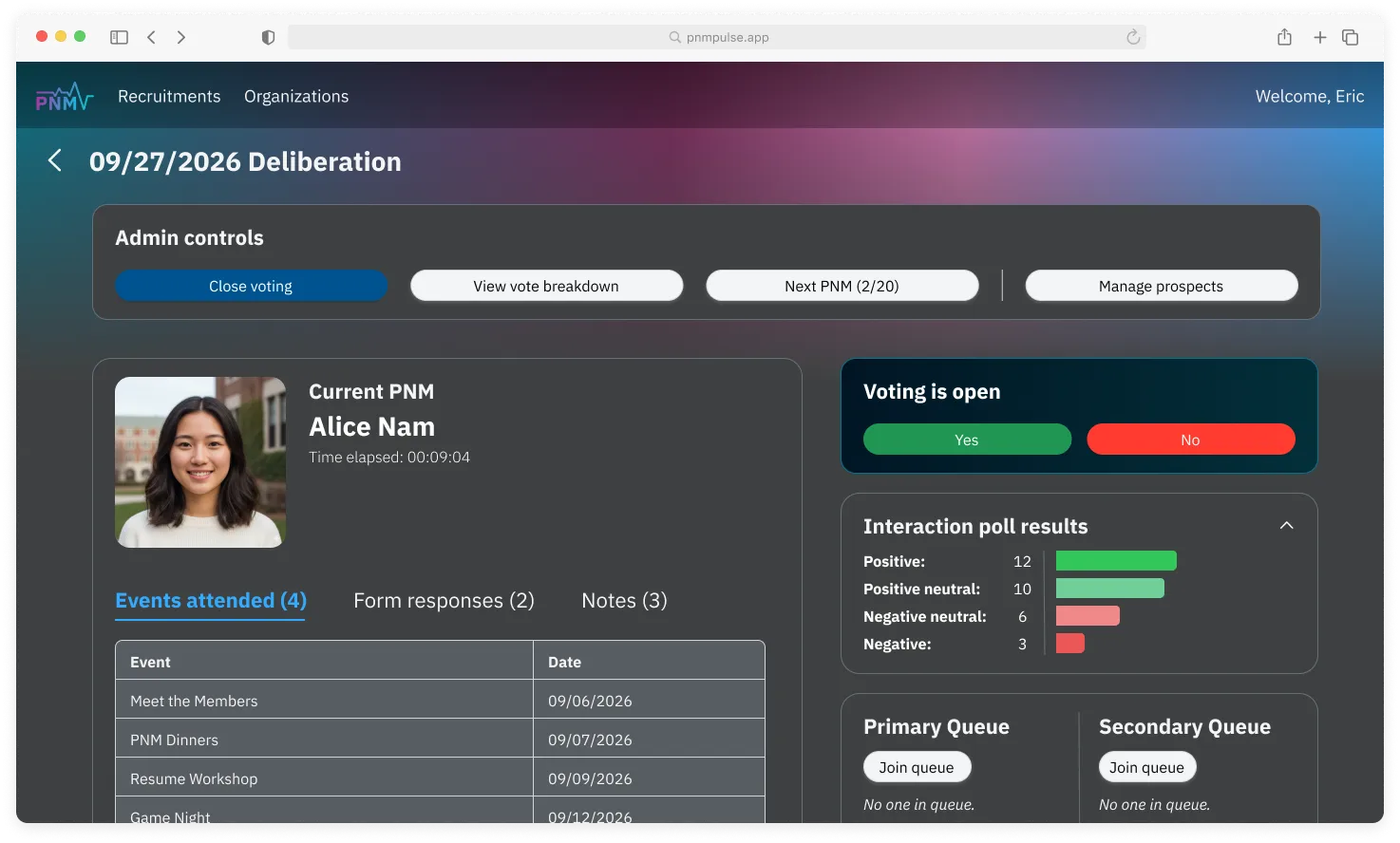 PNMPulse Deliberation View: Real-time voting and member queues