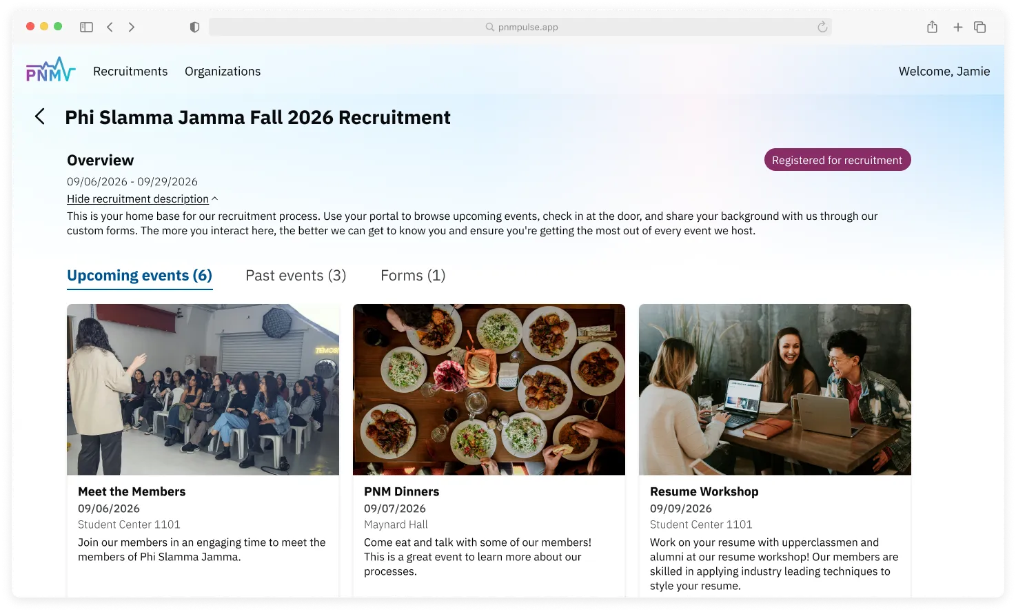 PNM Self-Service Portal for fraternity recruitment